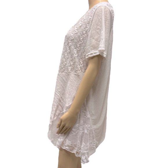 Simply Couture Pale Pink Short Sleeve Lace Ruffle Sheer Overlay Top Plus Size 2X - Picture 3 of 10